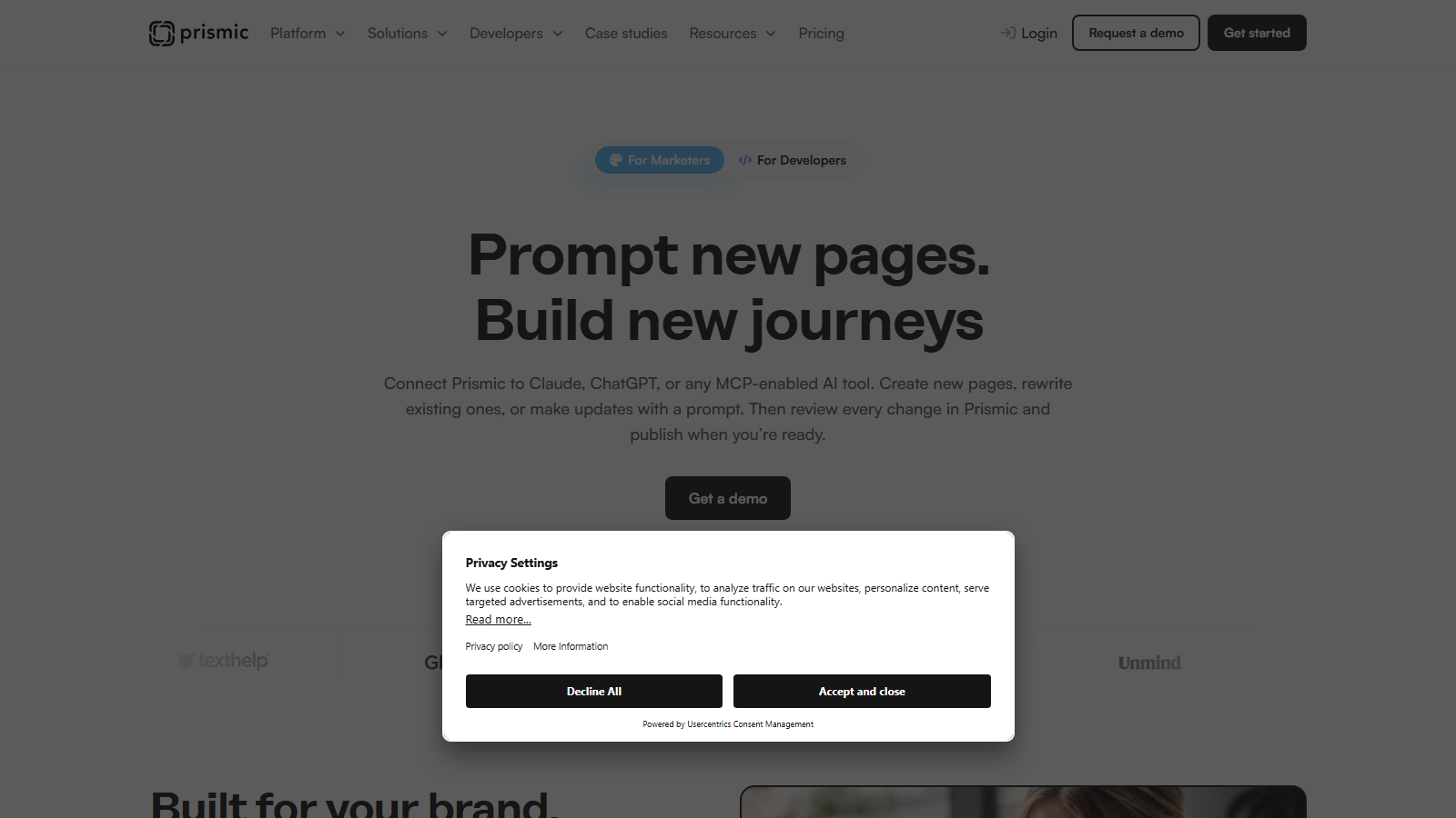 Prismic homepage