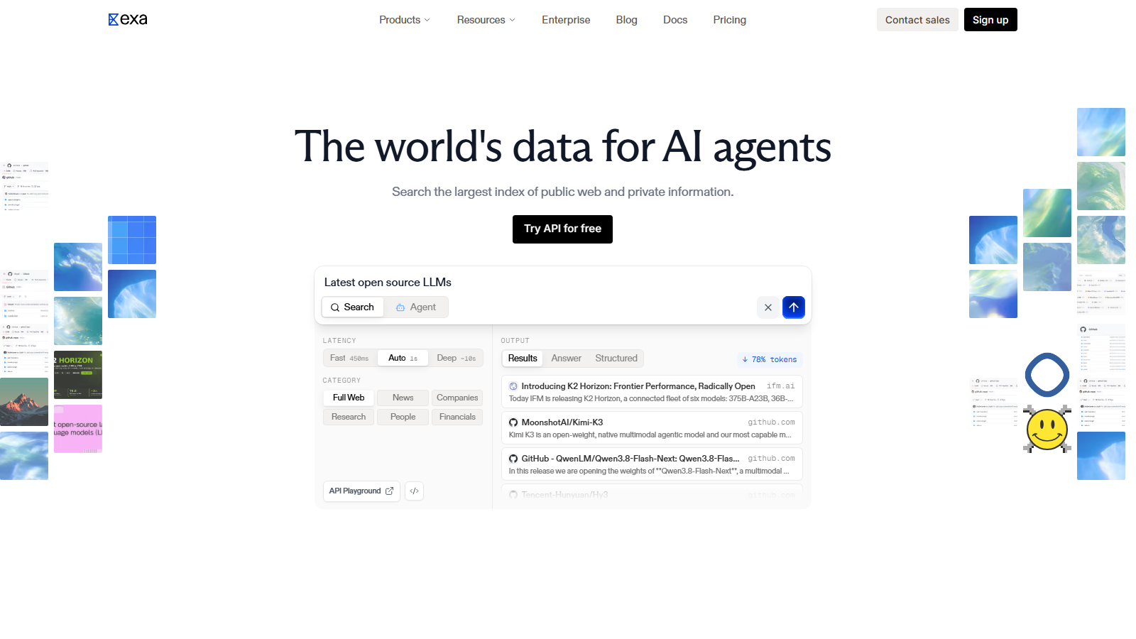 Exa API homepage
