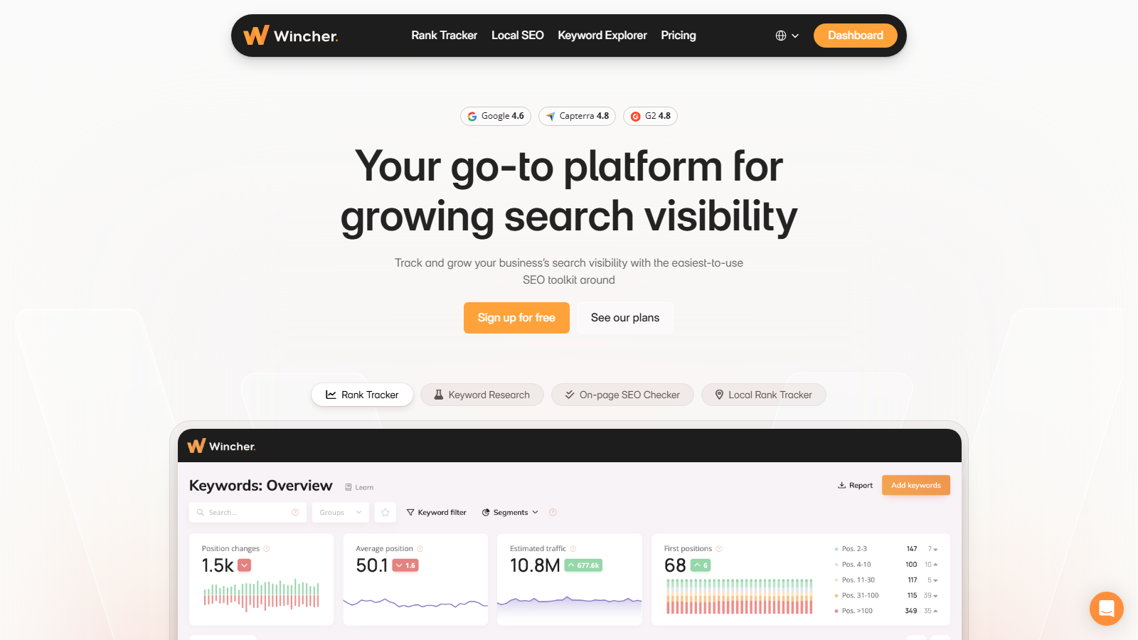 Wincher API homepage